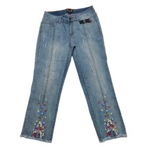 NWT A.Z.I. Embroidered Flower Jeans Light Wash Women's 8 Bohemian Boho Blooming